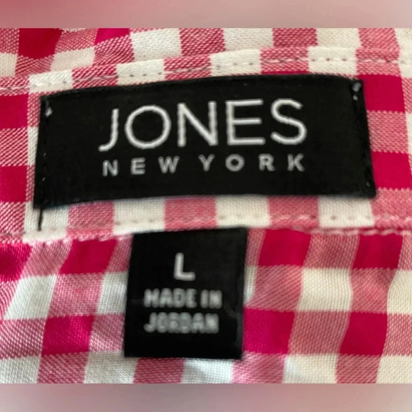 JONES NEW YORK tie front button up long roll up tab sleeve gingham NEW size L - Picture 6 of 12